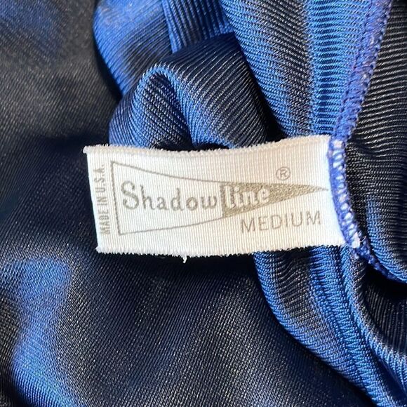 Vtg 60s/70s Shadowline navy blue & red nylon robe & nightgown set/embroidered - Picture 3 of 10